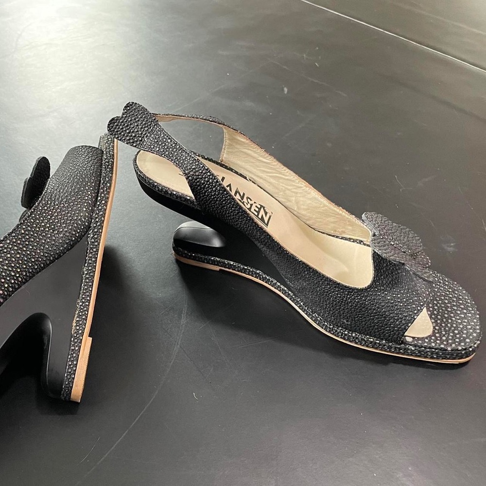 Jan Jansen RARE vintage black + metallic rainbow floating heels